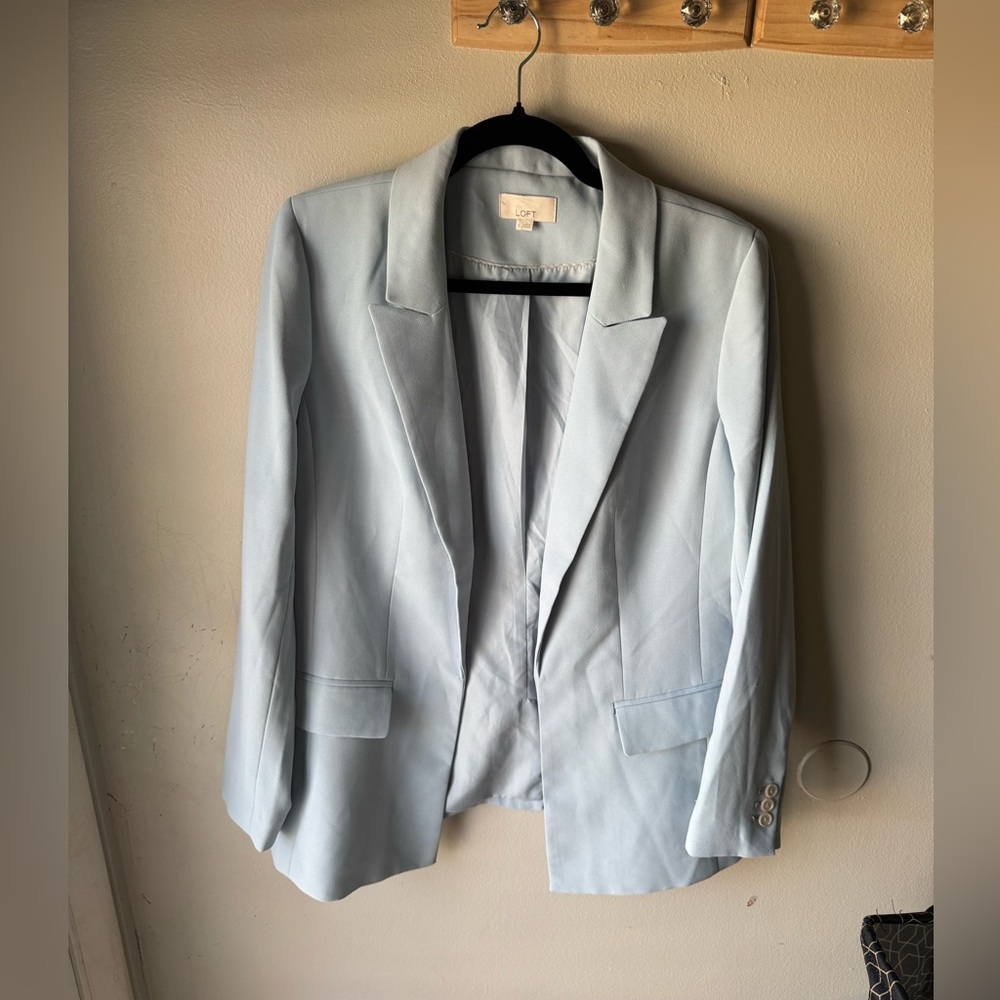 LOFT Light Blue Open Front Blazer - Size 6 - Professional Crepe Jacket